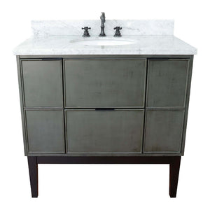 37" Single vanity in Linen Gray finish with White Carrara top and oval sink - 400501-LY-WMO