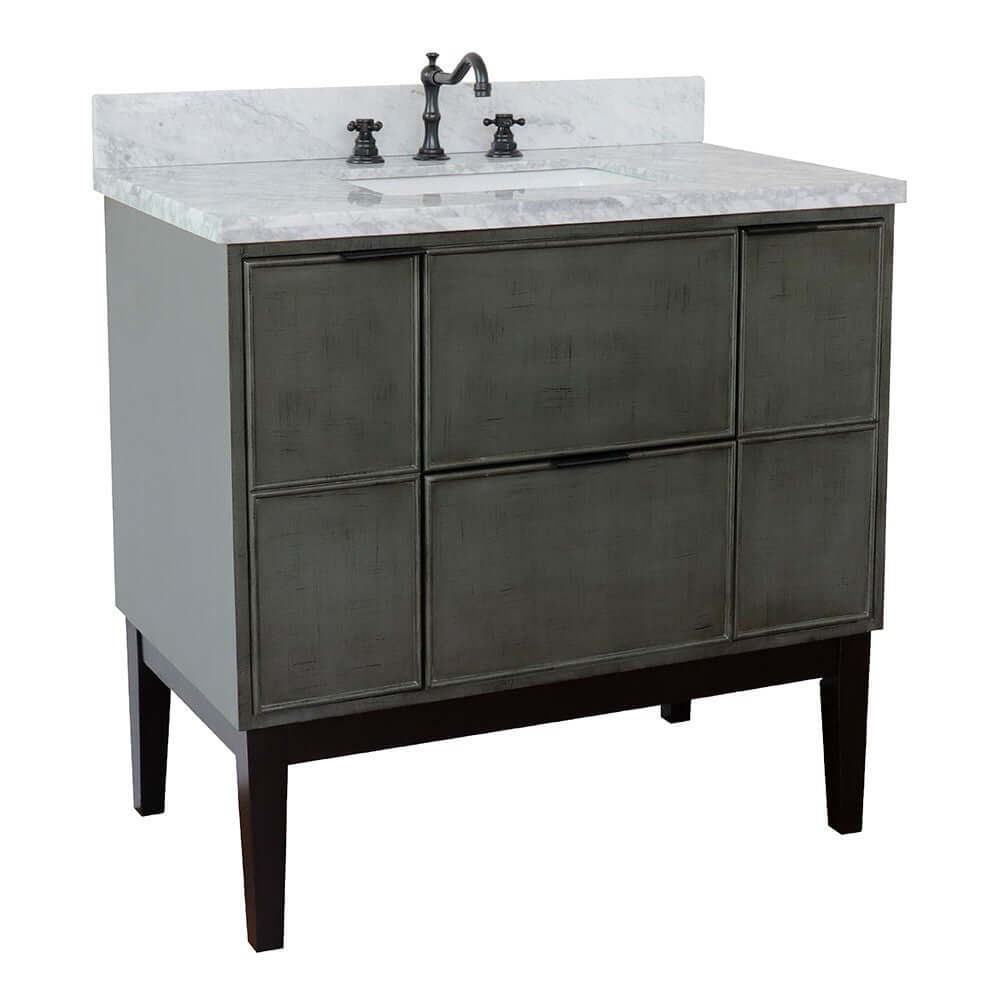 37" Single vanity in Linen Gray finish with White Carrara top and rectangle sink - 400501-LY-WMR