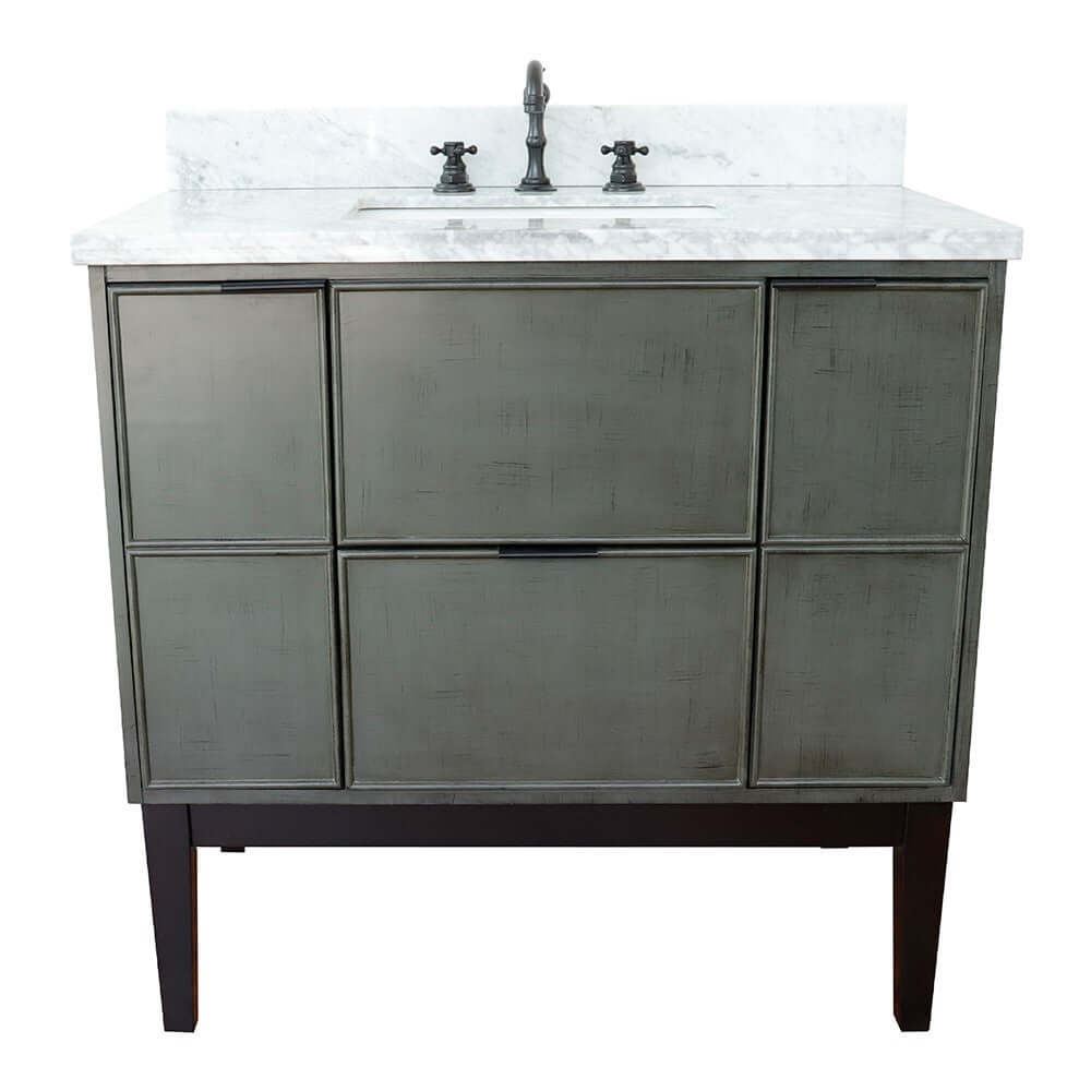 37" Single vanity in Linen Gray finish with White Carrara top and rectangle sink - 400501-LY-WMR