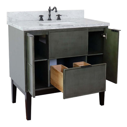 37" Single vanity in Linen Gray finish with White Carrara top and rectangle sink - 400501-LY-WMR