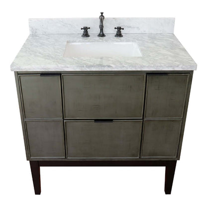 37" Single vanity in Linen Gray finish with White Carrara top and rectangle sink - 400501-LY-WMR