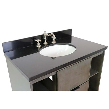 37" Single wall mount vanity in Linen Gray finish with Black Galaxy top and oval sink - 400502-CAB-LY-BGO