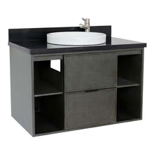 Load image into Gallery viewer, 37&quot; Single wall mount vanity in Linen Gray finish with Black Galaxy top and round sink - 400502-CAB-LY-BGRD