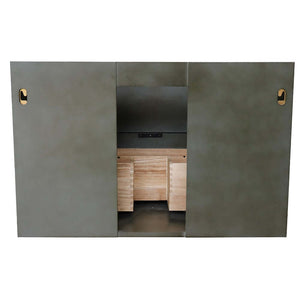 37" Single wall mount vanity in Linen Gray finish with Black Galaxy top and round sink - 400502-CAB-LY-BGRD