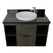 Load image into Gallery viewer, 37&quot; Single wall mount vanity in Linen Gray finish with Black Galaxy top and round sink - 400502-CAB-LY-BGRD