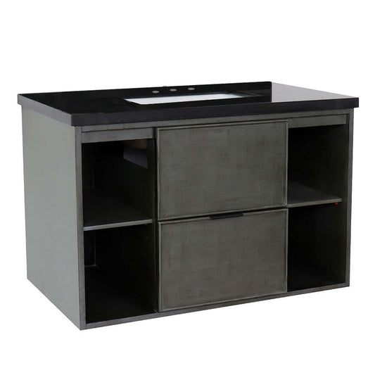 37" Single wall mount vanity in Linen Gray finish with Black Galaxy top and rectangle sink - 400502-CAB-LY-BGR