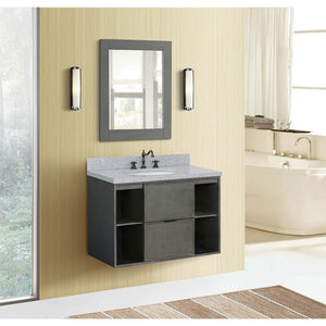 37" Single wall mount vanity in Linen Gray finish with Gray granite top and oval sink - 400502-CAB-LY-GYO