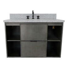 Load image into Gallery viewer, 37&quot; Single wall mount vanity in Linen Gray finish with Gray granite top and oval sink - 400502-CAB-LY-GYO