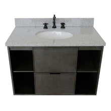 Load image into Gallery viewer, 37&quot; Single wall mount vanity in Linen Gray finish with Gray granite top and oval sink - 400502-CAB-LY-GYO