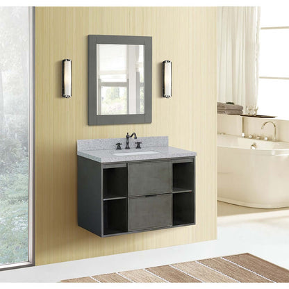 37" Single wall mount vanity in Linen Gray finish with Gray granite top and rectangle sink - 400502-CAB-LY-GYR