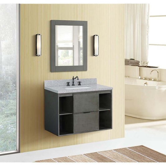 37" Single wall mount vanity in Linen Gray finish with Gray granite top and rectangle sink - 400502-CAB-LY-GYR