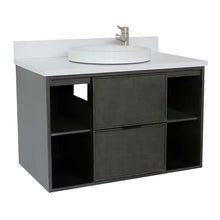 Load image into Gallery viewer, 37&quot; Single wall mount vanity in Linen Gray finish with White Quartz top and round sink - 400502-CAB-LY-WERD