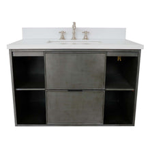 Load image into Gallery viewer, 37&quot; Single wall mount vanity in Linen Gray finish with White Quartz top and rectangle sink - 400502-CAB-LY-WER