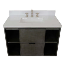 Load image into Gallery viewer, 37&quot; Single wall mount vanity in Linen Gray finish with White Quartz top and rectangle sink - 400502-CAB-LY-WER