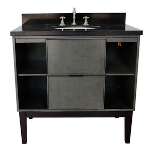 37" Single vanity in Linen Gray finish with Black Galaxy top and oval sink - 400502-LY-BGO
