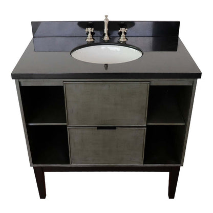 37" Single vanity in Linen Gray finish with Black Galaxy top and oval sink - 400502-LY-BGO