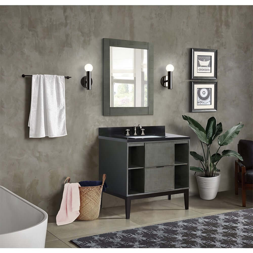 37" Single vanity in Linen Gray finish with Black Galaxy top and rectangle sink - 400502-LY-BGR