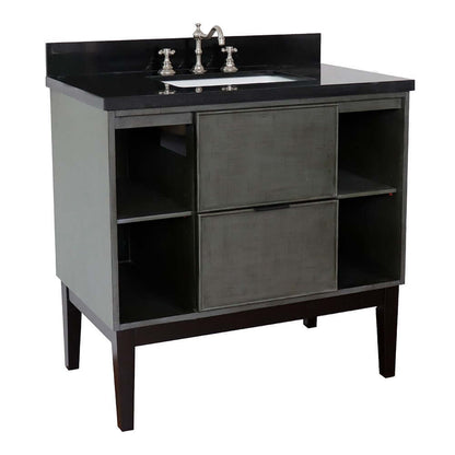 37" Single vanity in Linen Gray finish with Black Galaxy top and rectangle sink - 400502-LY-BGR