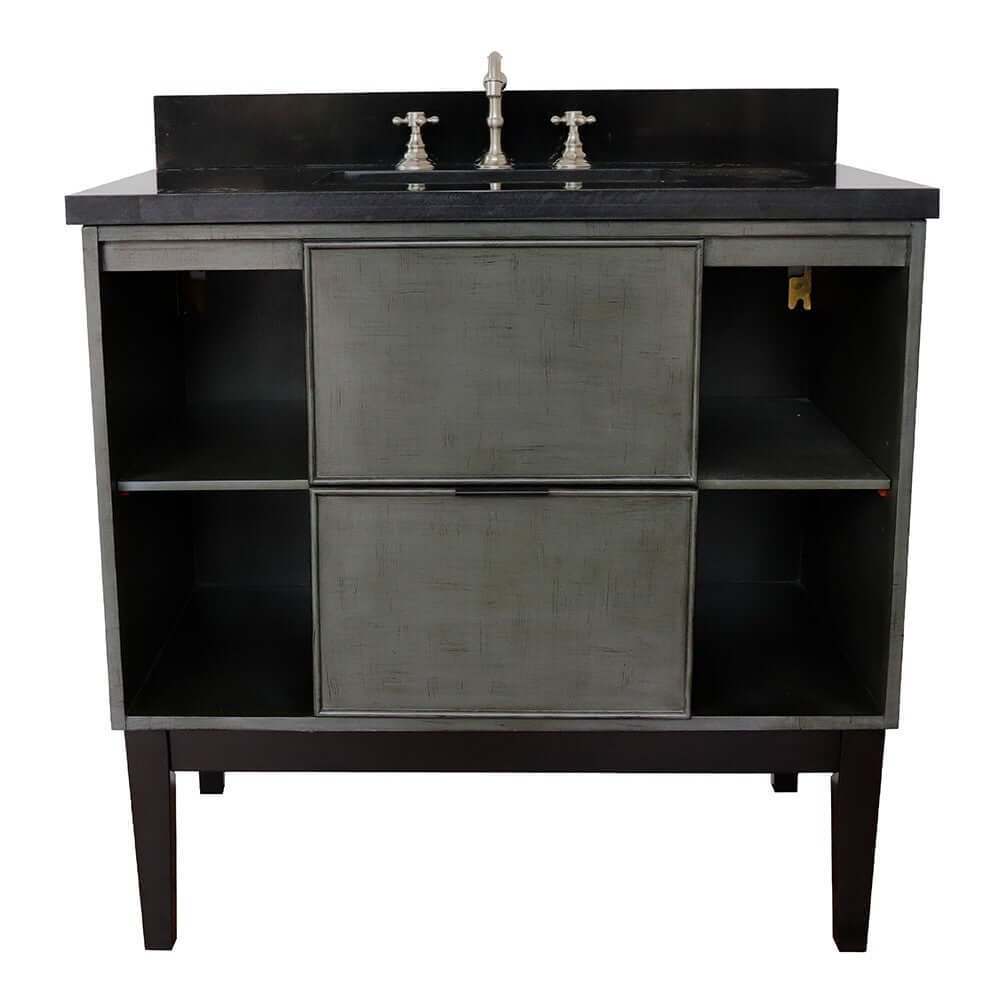 37" Single vanity in Linen Gray finish with Black Galaxy top and rectangle sink - 400502-LY-BGR