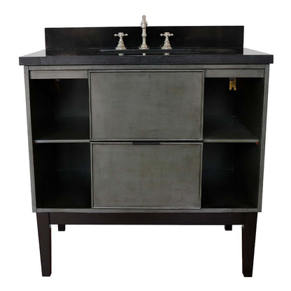 37" Single vanity in Linen Gray finish with Black Galaxy top and rectangle sink - 400502-LY-BGR