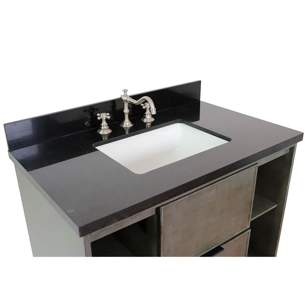 37" Single vanity in Linen Gray finish with Black Galaxy top and rectangle sink - 400502-LY-BGR