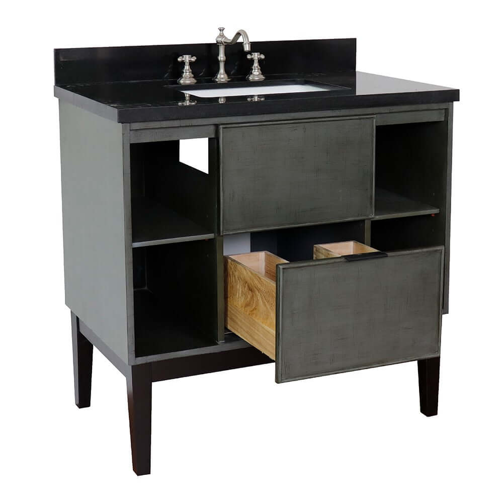 37" Single vanity in Linen Gray finish with Black Galaxy top and rectangle sink - 400502-LY-BGR