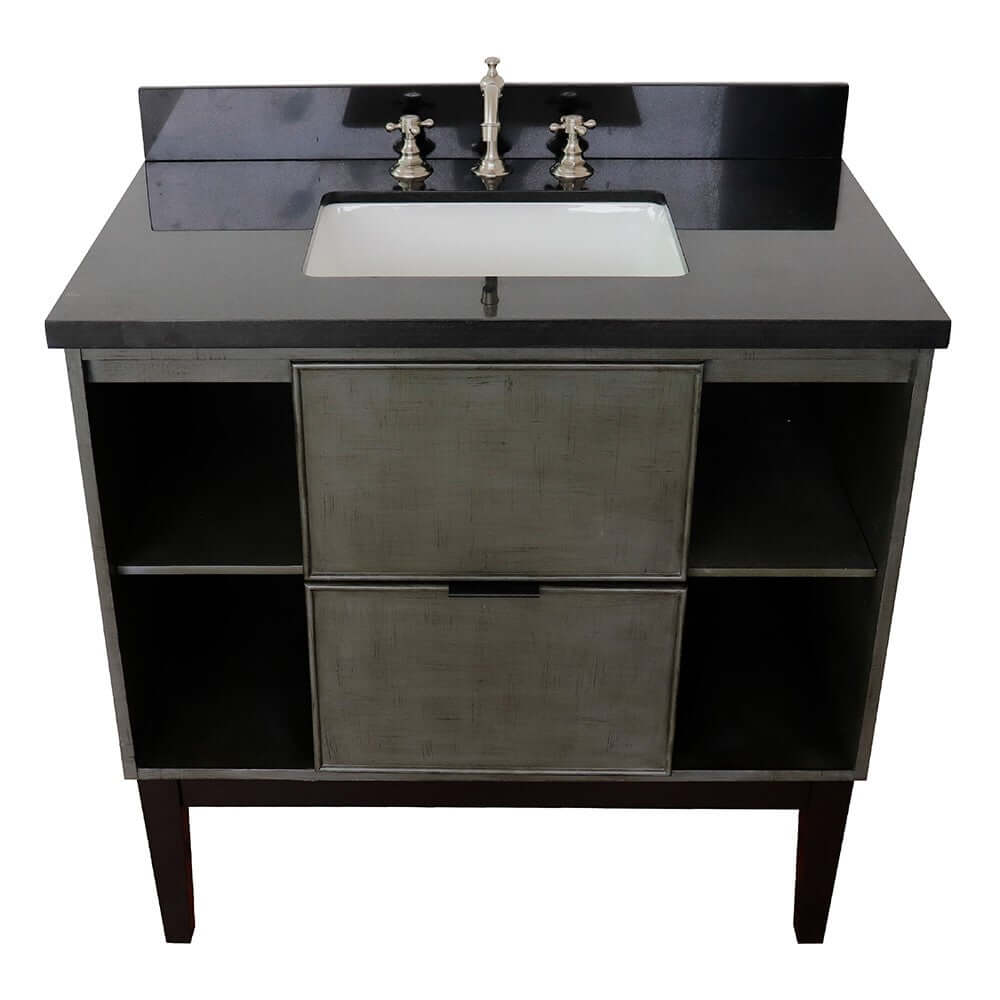 37" Single vanity in Linen Gray finish with Black Galaxy top and rectangle sink - 400502-LY-BGR