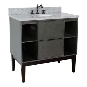 37" Single vanity in Linen Gray finish with Gray granite top and oval sink - 400502-LY-GYO