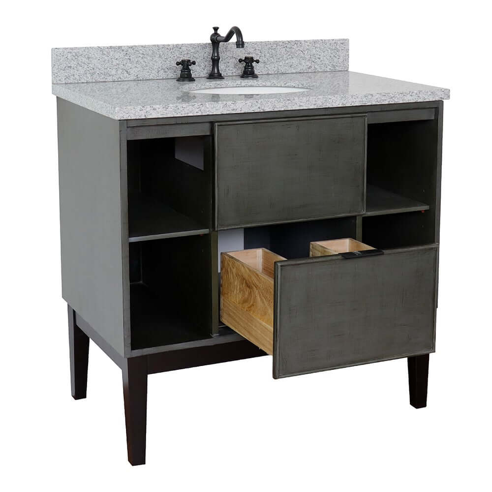 37" Single vanity in Linen Gray finish with Gray granite top and oval sink - 400502-LY-GYO