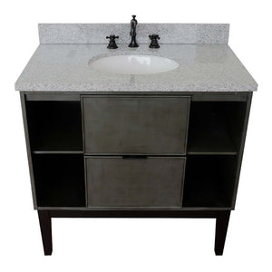 37" Single vanity in Linen Gray finish with Gray granite top and oval sink - 400502-LY-GYO