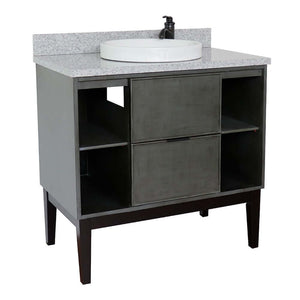 37" Single vanity in Linen Gray finish with Gray granite top and round sink - 400502-LY-GYRD