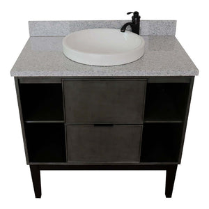 37" Single vanity in Linen Gray finish with Gray granite top and round sink - 400502-LY-GYRD