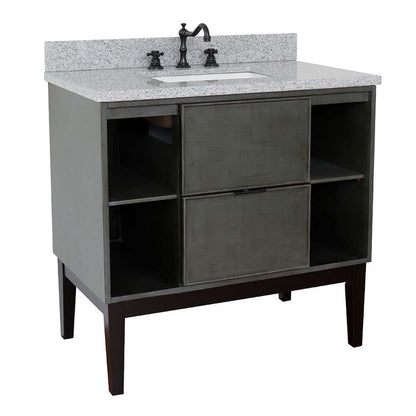 37" Single vanity in Linen Gray finish with Gray granite top and rectangle sink - 400502-LY-GYR