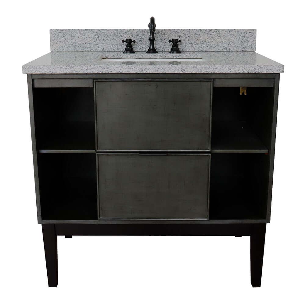 37" Single vanity in Linen Gray finish with Gray granite top and rectangle sink - 400502-LY-GYR