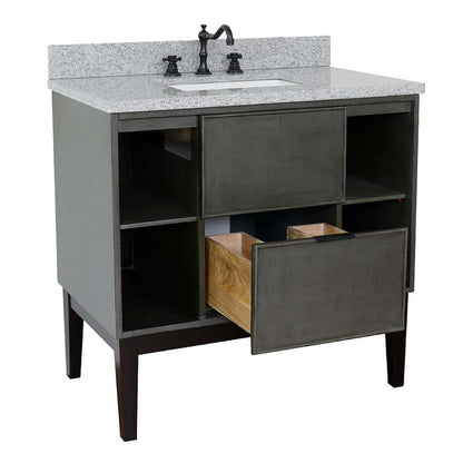 37" Single vanity in Linen Gray finish with Gray granite top and rectangle sink - 400502-LY-GYR