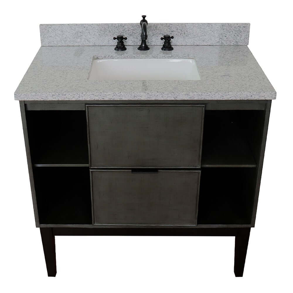 37" Single vanity in Linen Gray finish with Gray granite top and rectangle sink - 400502-LY-GYR