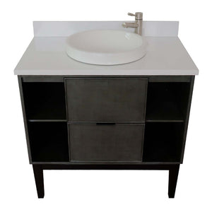 37" Single vanity in Linen Gray finish with White Quartz top and round sink - 400502-LY-WERD