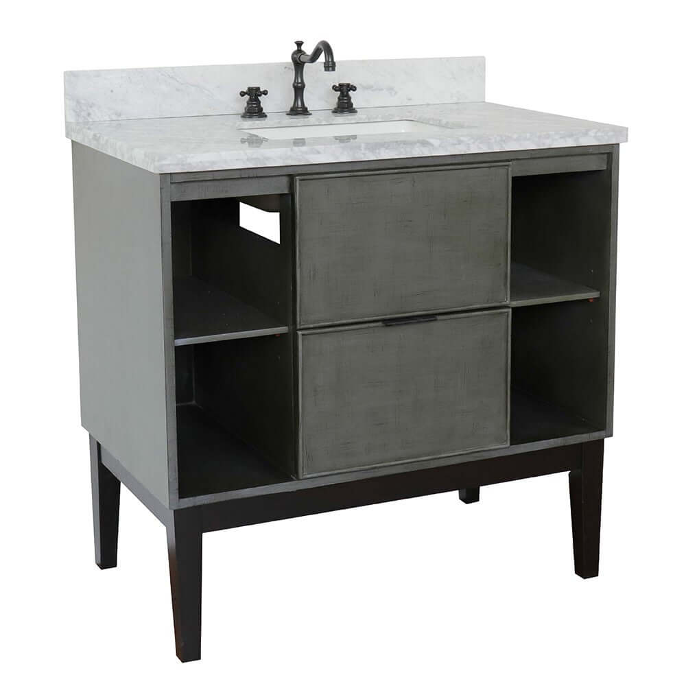 37" Single vanity in Linen Gray finish with White Carrara top and rectangle sink - 400502-LY-WMR