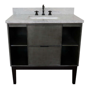 37" Single vanity in Linen Gray finish with White Carrara top and rectangle sink - 400502-LY-WMR