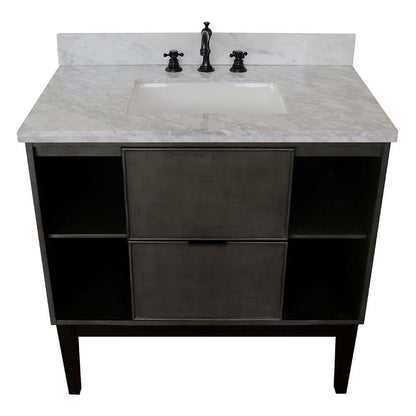 37" Single vanity in Linen Gray finish with White Carrara top and rectangle sink - 400502-LY-WMR