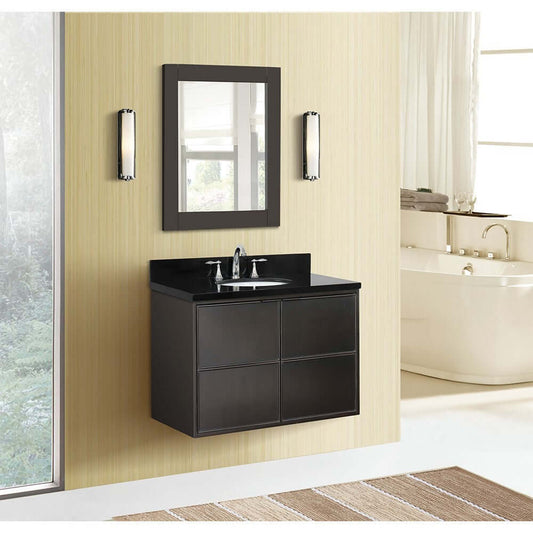 37" Single wall mount vanity in Cappuccino finish with Black Galaxy top and oval sink - 400503-CAB-CP-BGO