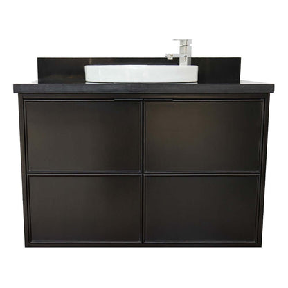 37" Single wall mount vanity in Cappuccino finish with Black Galaxy top and round sink - 400503-CAB-CP-BGRD