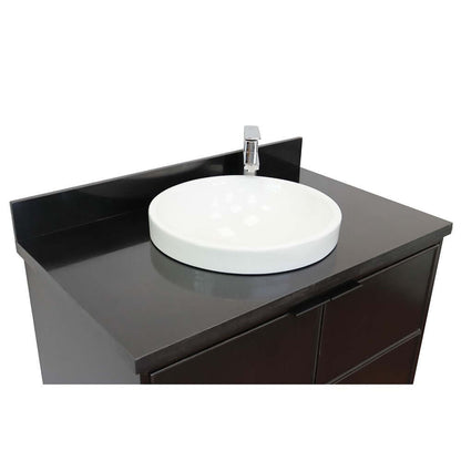 37" Single wall mount vanity in Cappuccino finish with Black Galaxy top and round sink - 400503-CAB-CP-BGRD