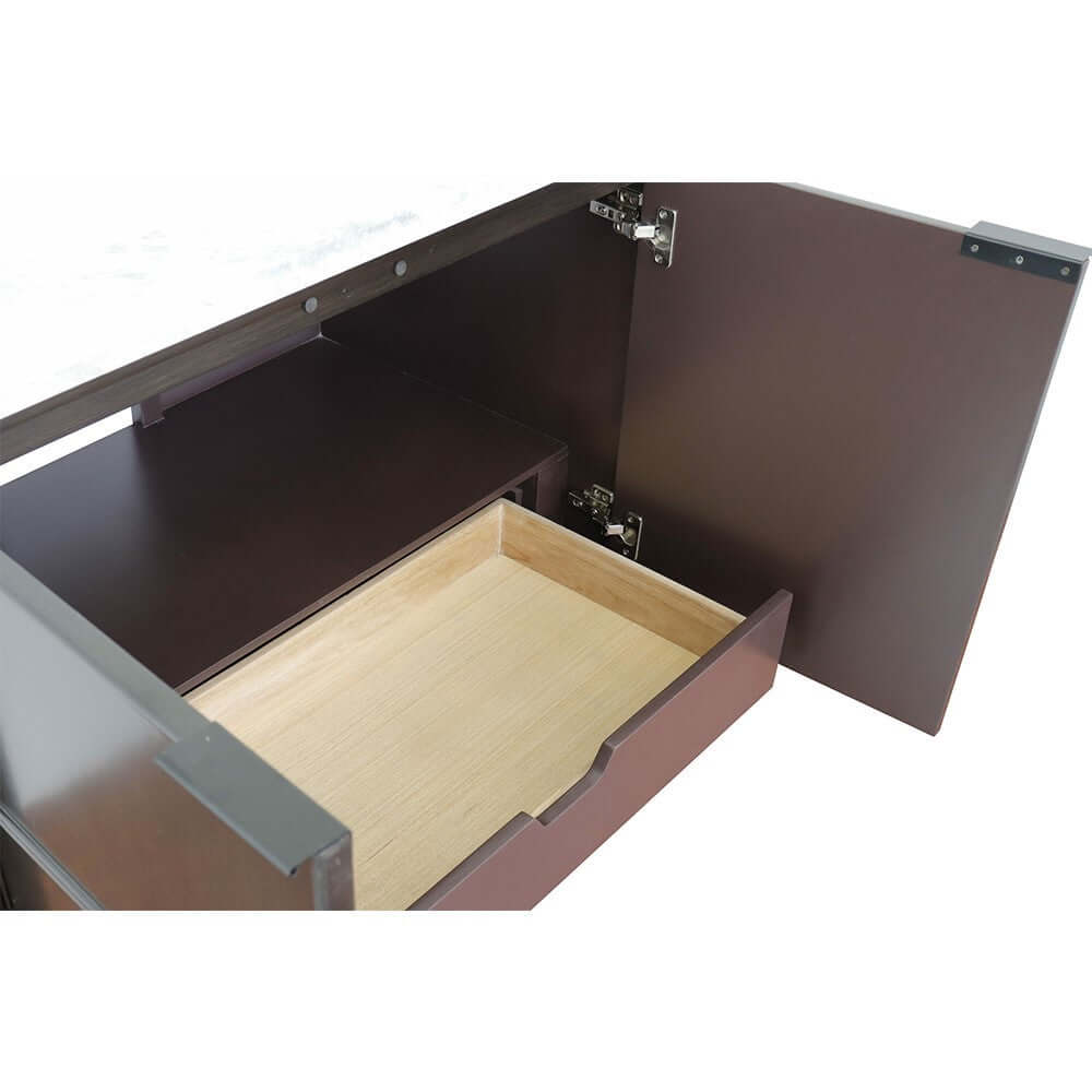 37" Single wall mount vanity in Cappuccino finish with Black Galaxy top and round sink - 400503-CAB-CP-BGRD