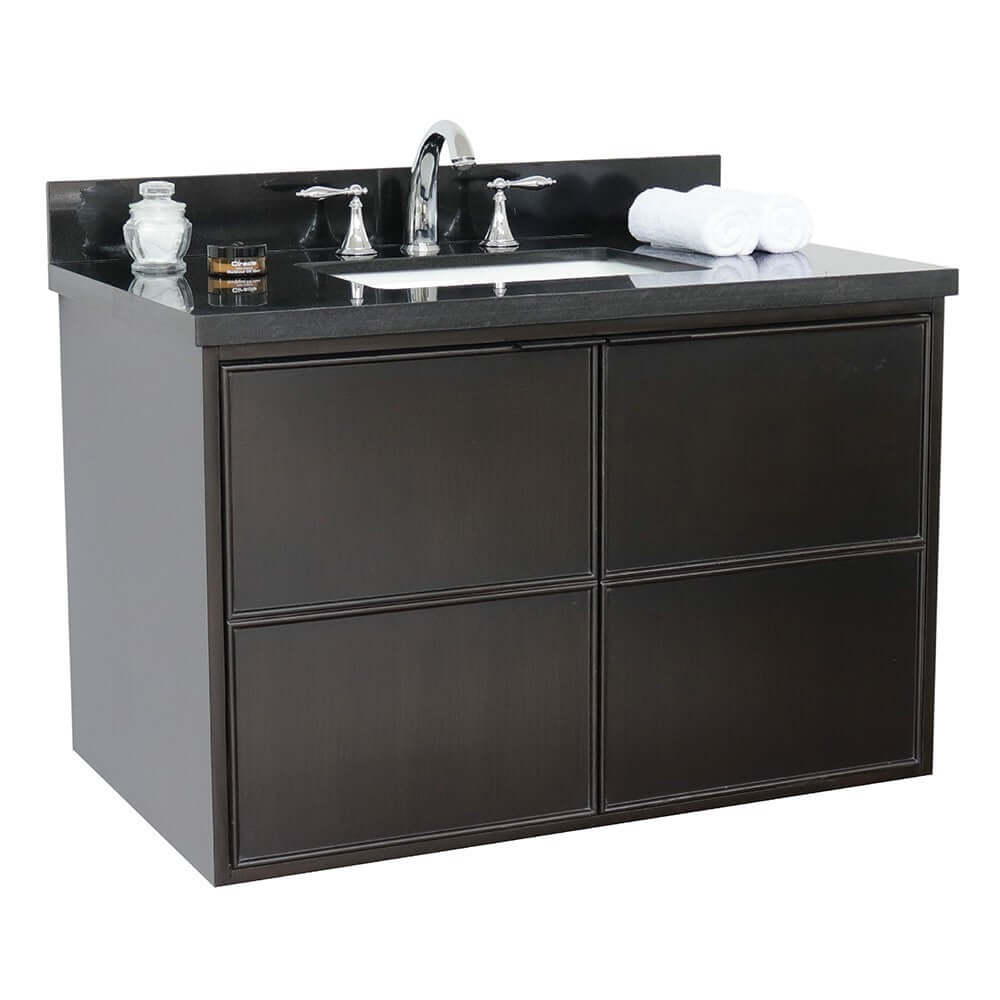 37" Single wall mount vanity in Cappuccino finish with Black Galaxy top and rectangle sink - 400503-CAB-CP-BGR