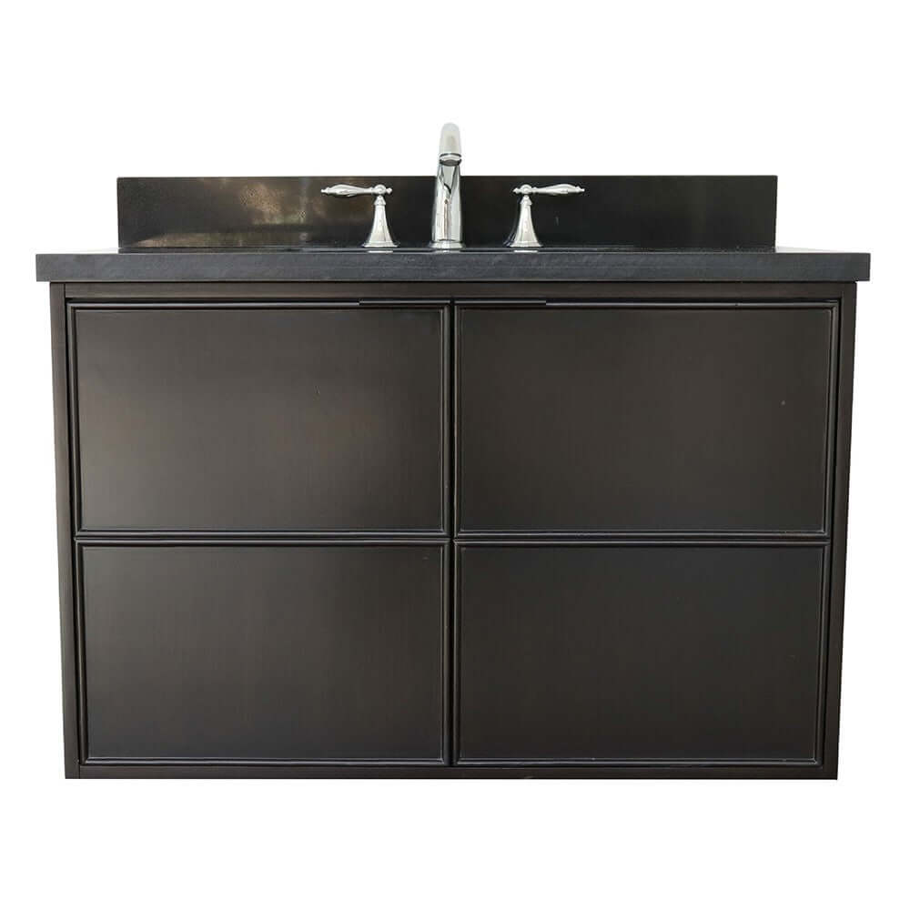 37" Single wall mount vanity in Cappuccino finish with Black Galaxy top and rectangle sink - 400503-CAB-CP-BGR