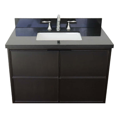 37" Single wall mount vanity in Cappuccino finish with Black Galaxy top and rectangle sink - 400503-CAB-CP-BGR