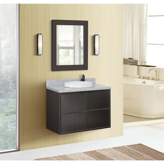 37" Single wall mount vanity in Cappuccino finish with Gray granite top and round sink - 400503-CAB-CP-GYRD