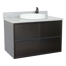 Load image into Gallery viewer, 37&quot; Single wall mount vanity in Cappuccino finish with Gray granite top and round sink - 400503-CAB-CP-GYRD