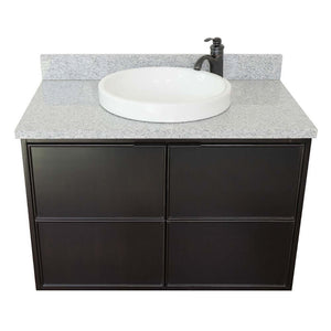 37" Single wall mount vanity in Cappuccino finish with Gray granite top and round sink - 400503-CAB-CP-GYRD